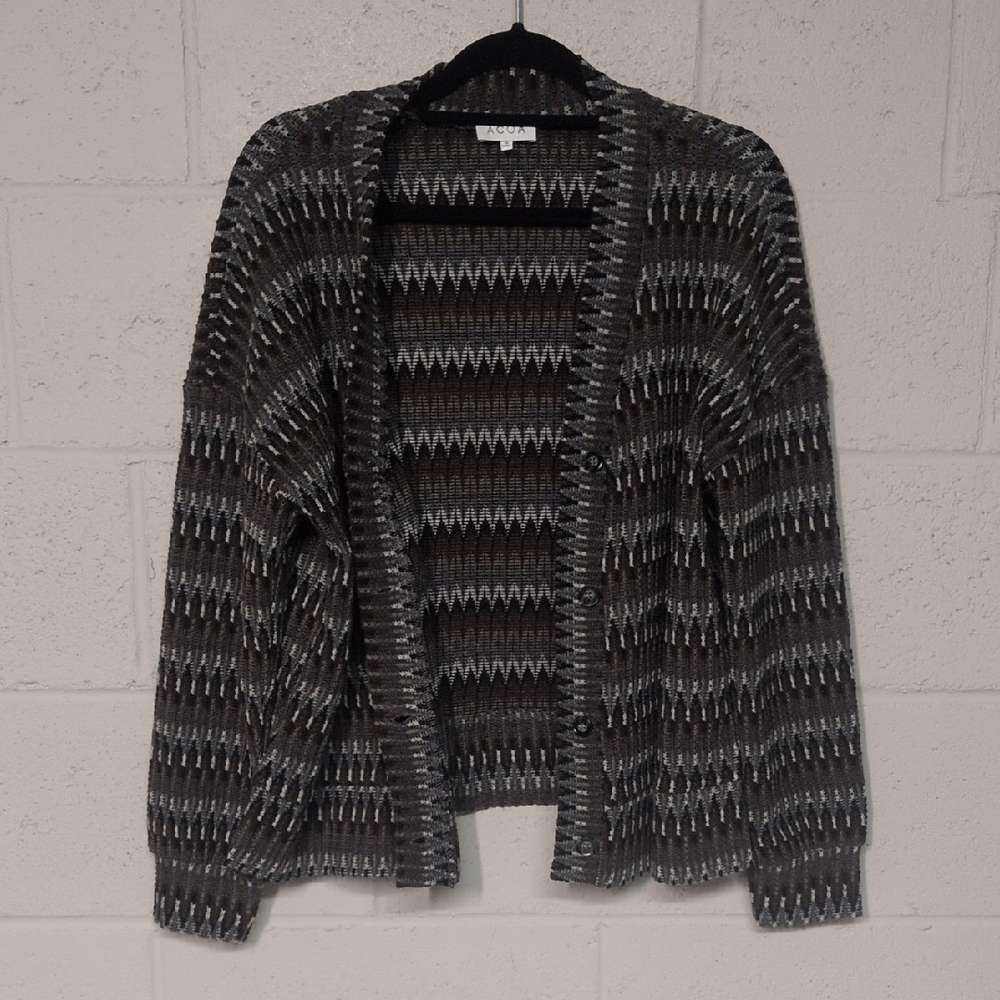Acoa Patterned Button Up Cardigan Sweater Size Small, Oversized, Grandmacore